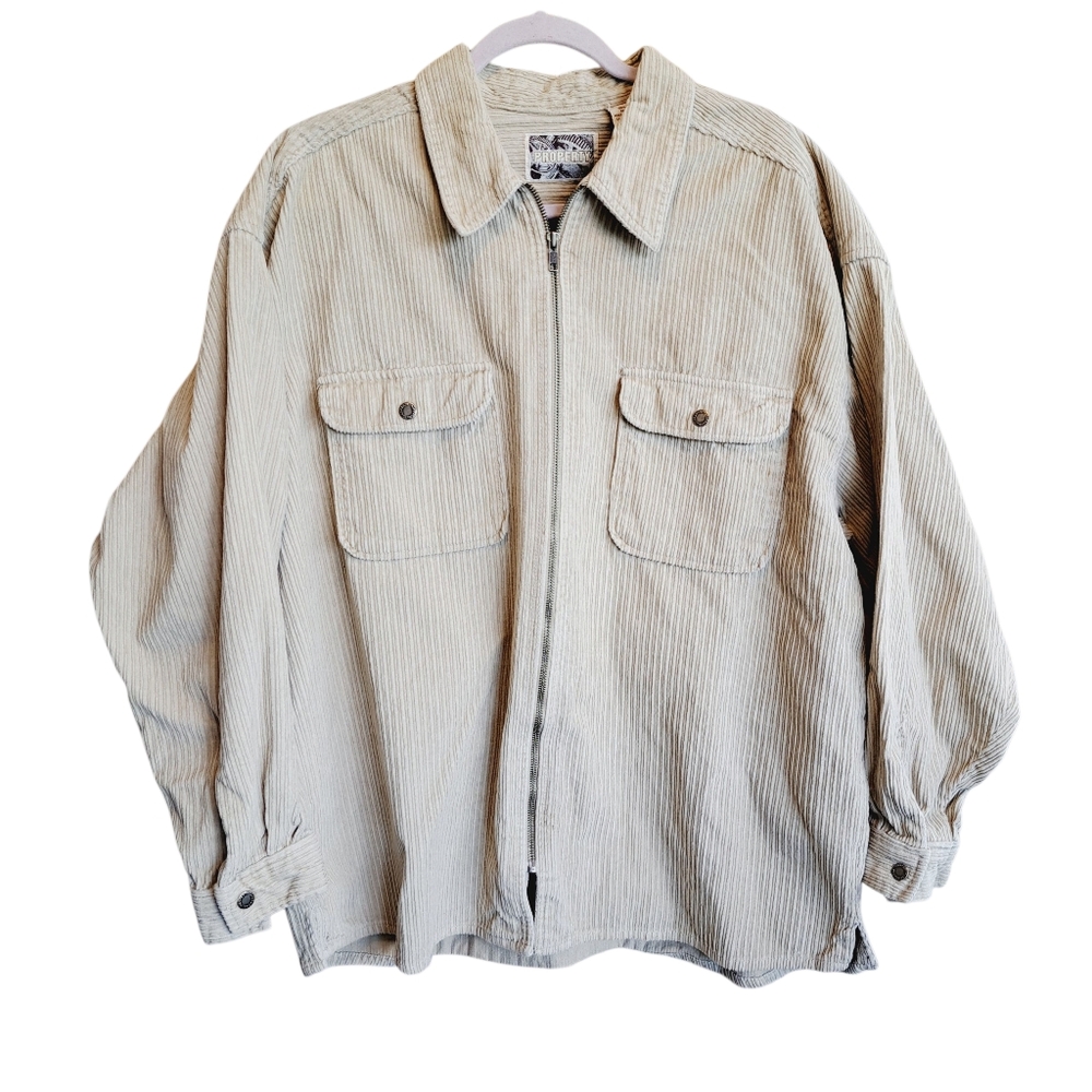 PROPERTY 90s Vintage Oversized Zip-up Beige Corduroy Jacket Size XL